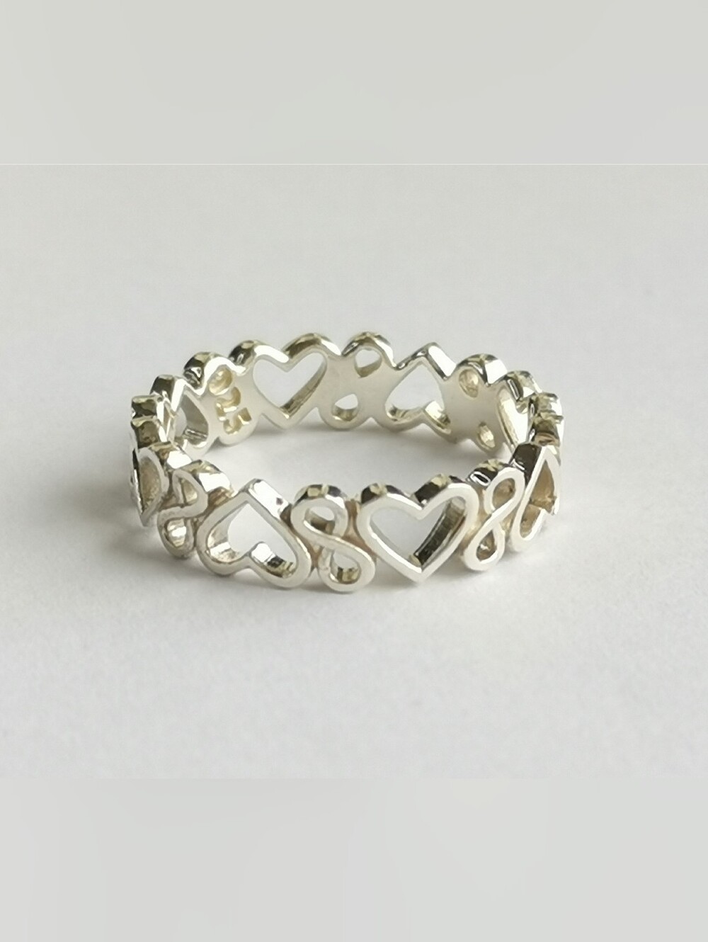 "Forever Love" Sterling Silver Hearts & Eternity Ring sz 6 Promise Ring 🆕